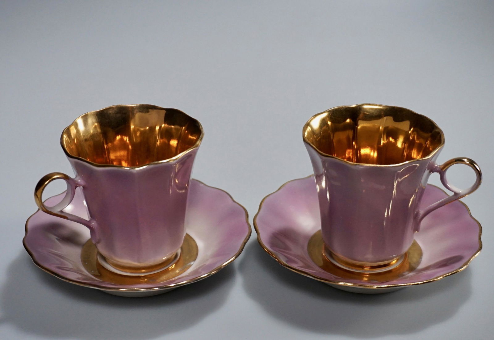 Vintage Russian Pink Luster Demitasse Cup Saucer Pair (1 of 4)
