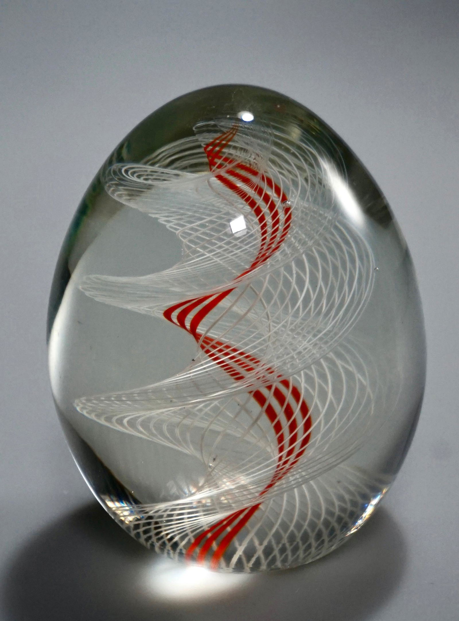 Egg Art Glass Paperweight Orange White Lattachino (1 of 5)