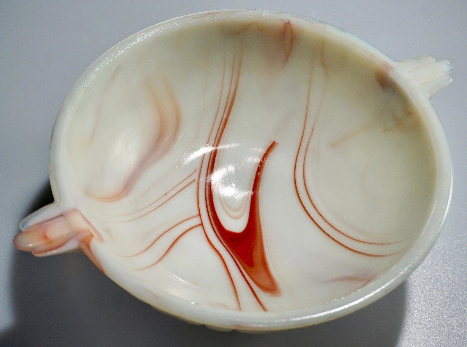 Art Deco Agate Slag Glass Bowl: Art Deco Agate Slag Glass Bowl Approximately 8 7/8 x 7 3/16 x 2 9/16 inches tall.