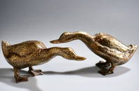 Cast Brass Duck Sculpture Mid Century Decor Lot of 2