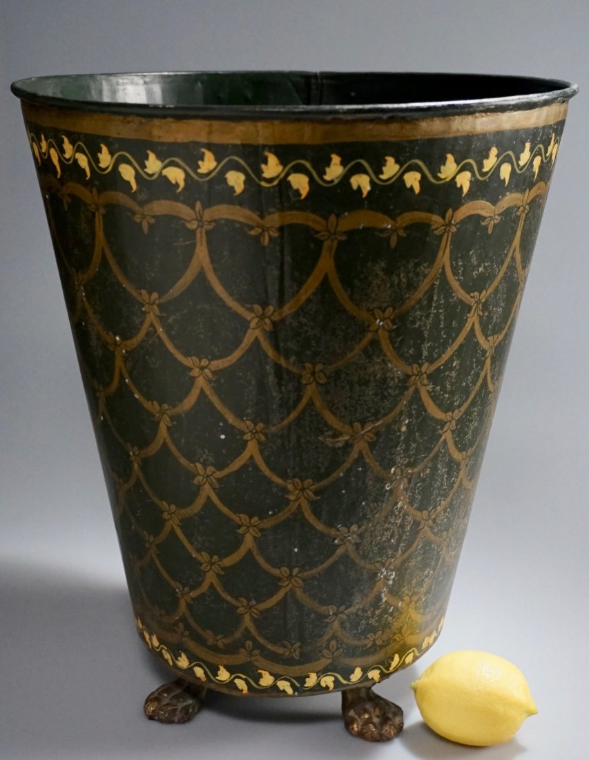 Italian Tole Painted Tin Waste Basket Trash Can (1 of 5)