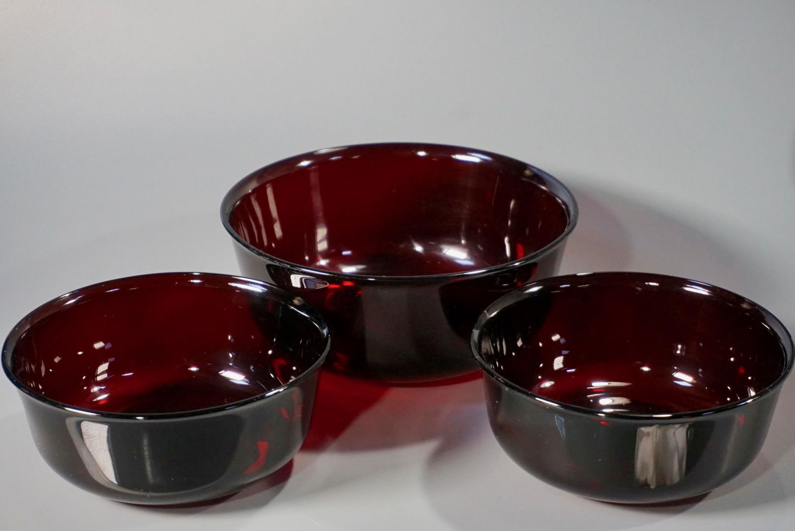 Arcoroc French Ruby Red Glass Mixing Bowls Lot of 3 (1 of 5)