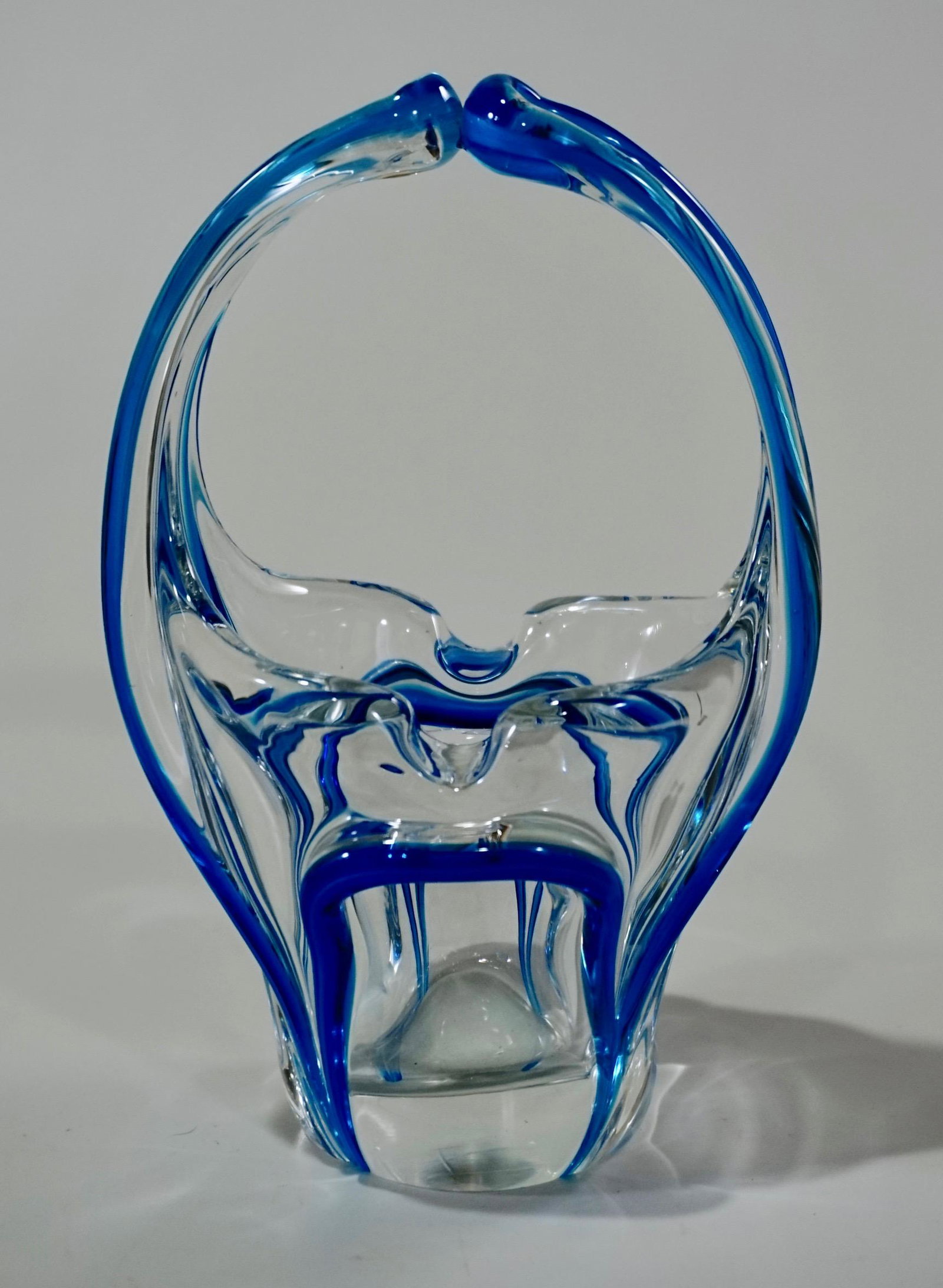 Venetian Bride Murano Glass Blue Clear Art Glass Basket: Venetian Bride Murano Glass Blue Clear Art Glass Basket Vase Approximately 4 11/16 x 3 3/4 x 7 5/8 inches tall.