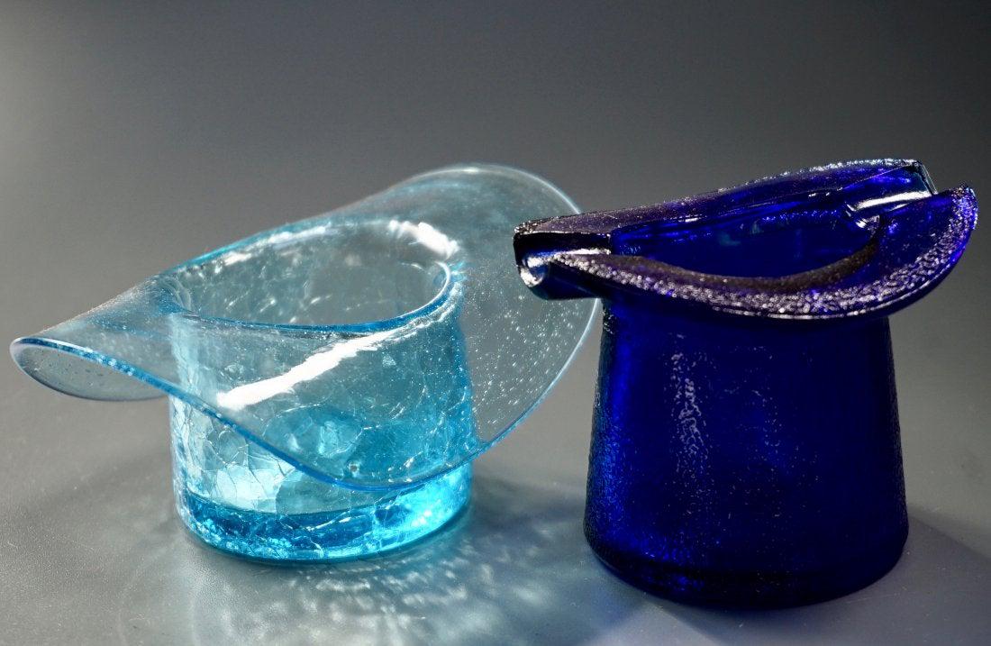 Top Hat Ashtray Cobalt Blue Glass Cowboy Hat  Lot of (1 of 4)