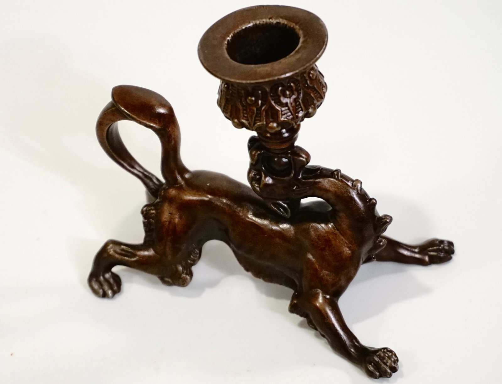 Meriden Silver Company Beast Chamberstick Figural: Meriden Silver Company Beast Chamberstick Figural Candle Holder Approximately 4 1/2 x 2 11/16 x 4 inches.