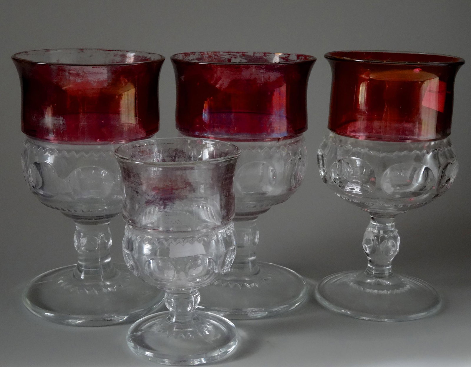 Kings Crown Ruby Flash Claret Water Goblets Pressed Gla (1 of 5)