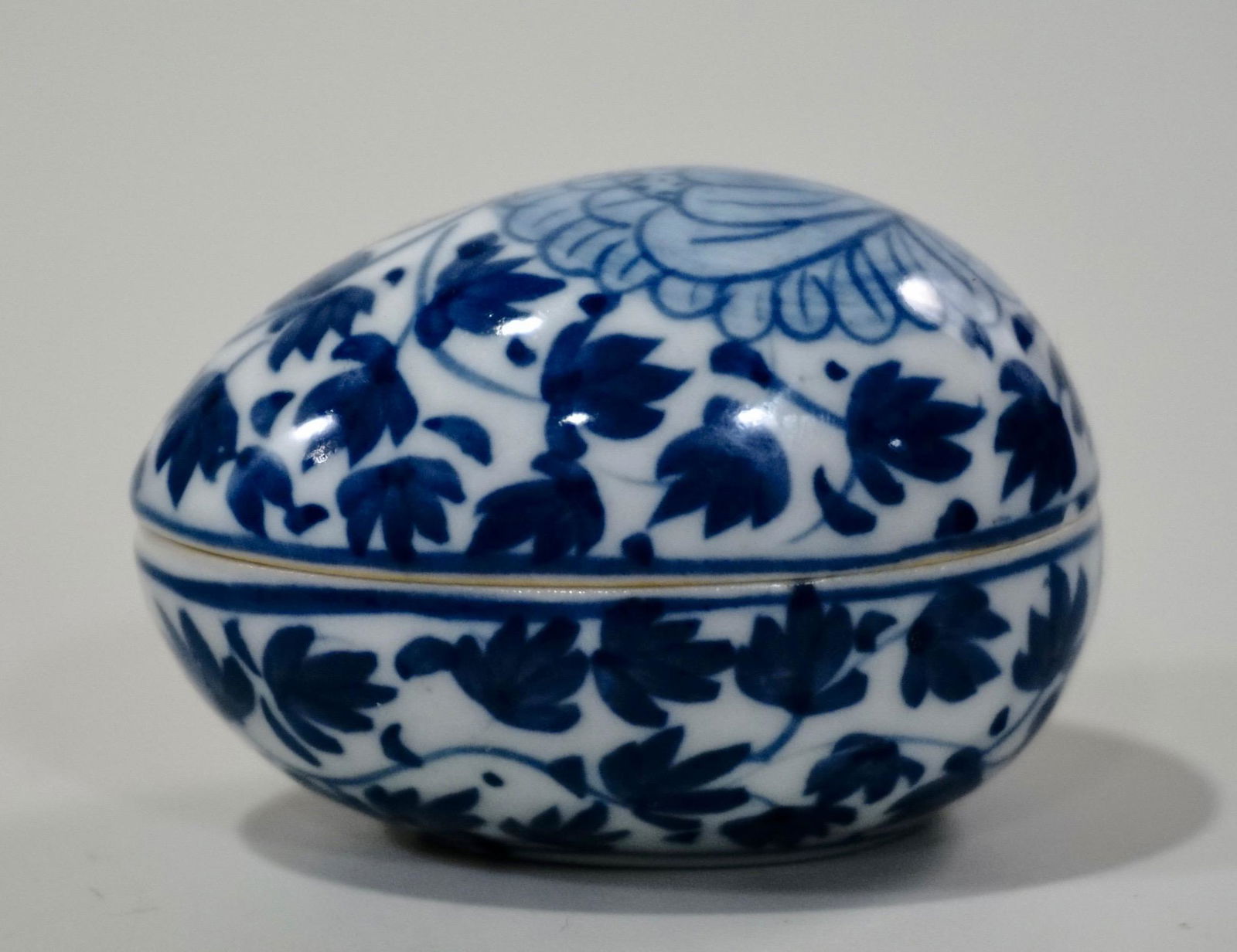 Blue White Porcelain Egg Lidded Box Hand Painted in (1 of 5)