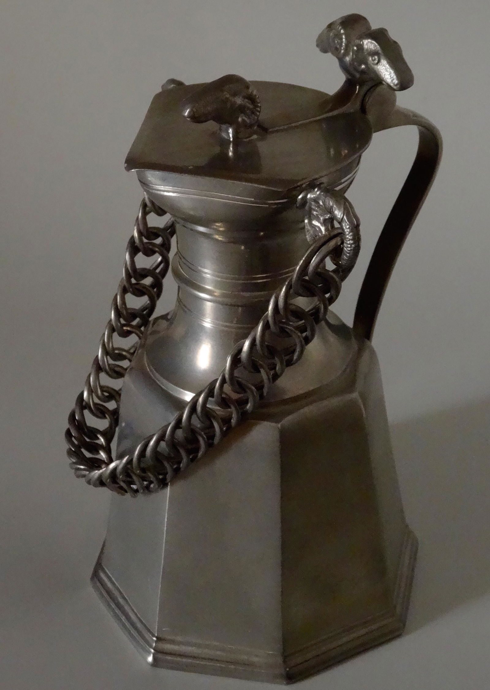 Ram Head Pewter Tankard Swiss Milk Vessel Chain (1 of 9)