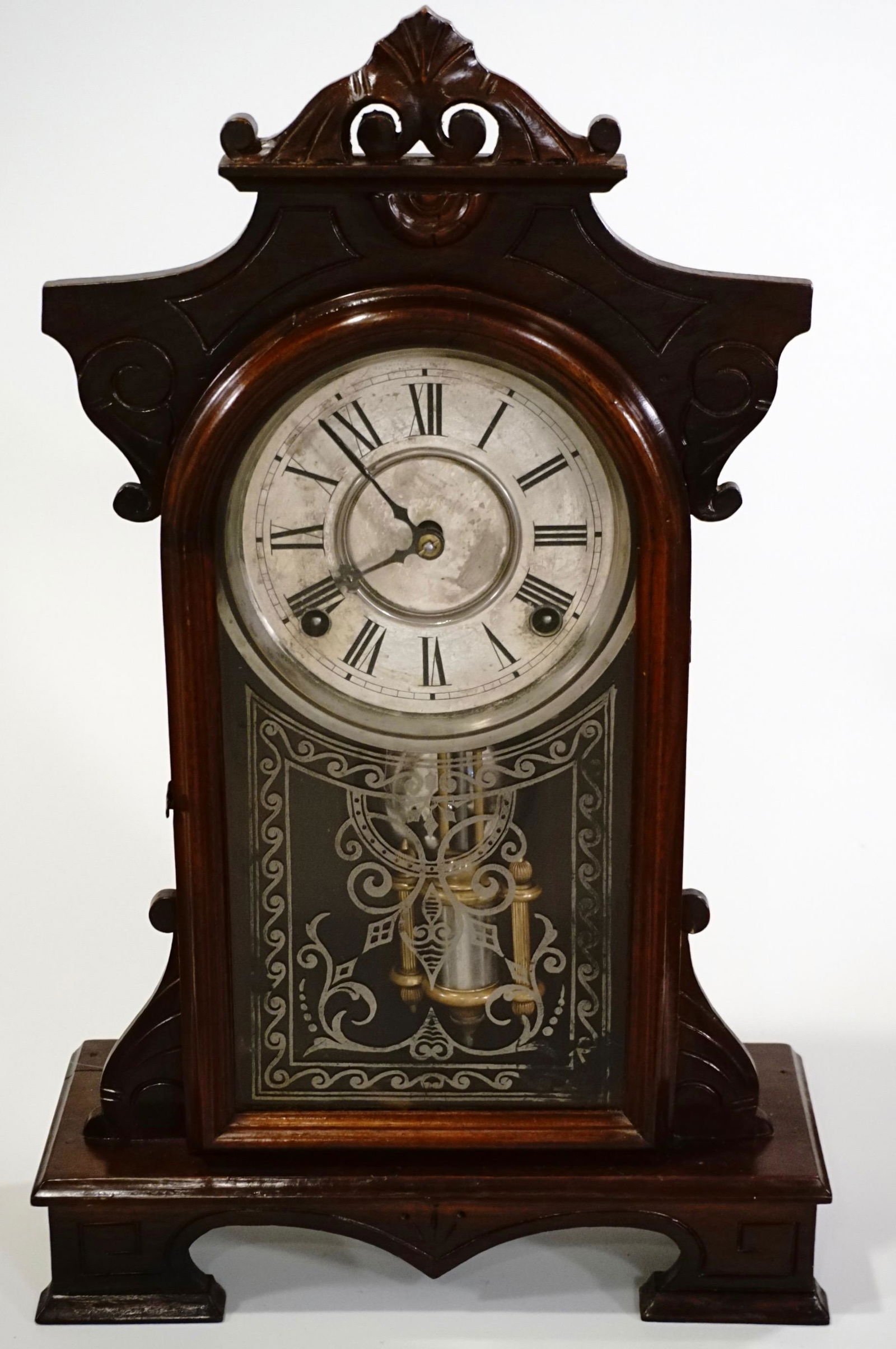 Carved Walnut Mantel Shelf Clock (1 of 12)