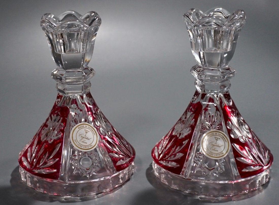 German Crystal Ruby Flashed Glass Candleholders Lot 2 (1 of 4)