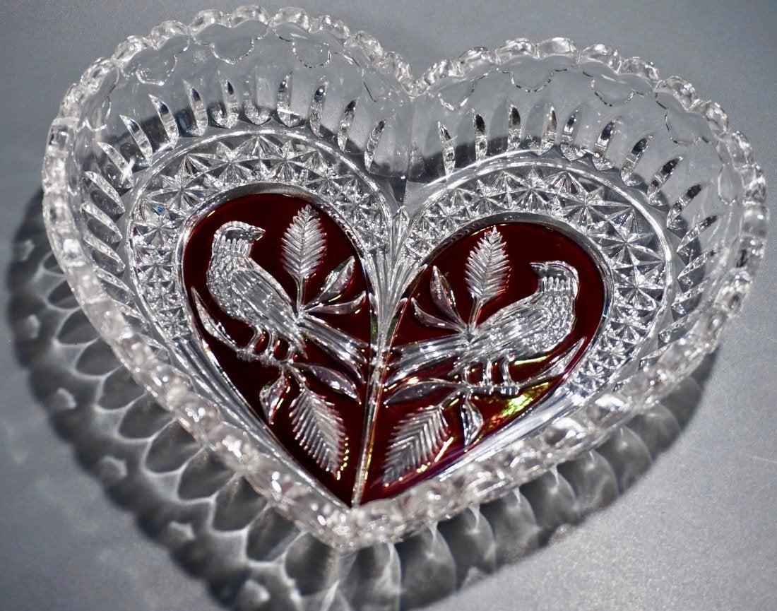 Lovebird Heart Ruby Flashed German Crystal Dish (1 of 5)
