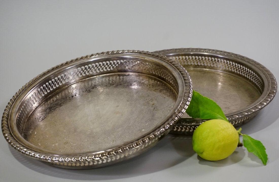 Round Pierced Gallery Serving Platter Tray Lot of 2 Tra (1 of 7)