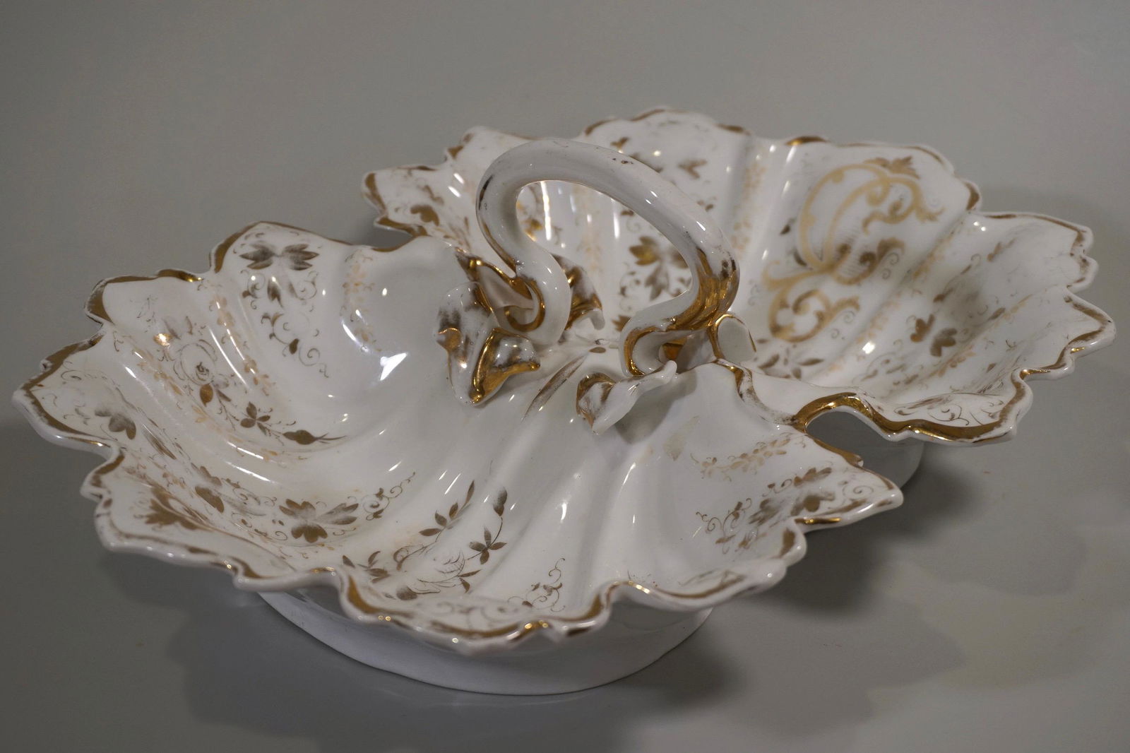 Antique White Porcelain Gilded Divided Dish Center (1 of 6)