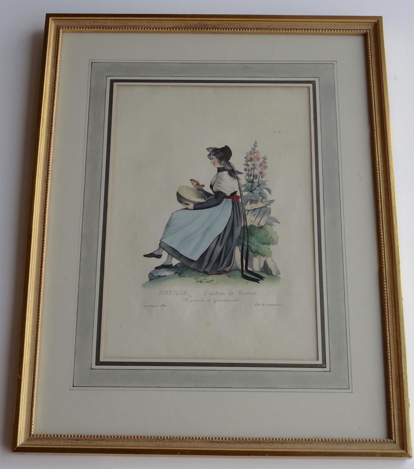 Pingred 1824 Swiss Costume Antique Framed Hand Colored (1 of 6)