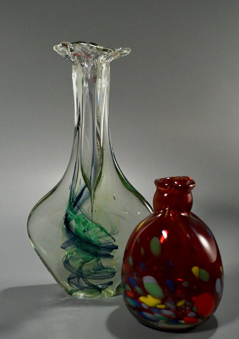 Art Glass Vases Blown Hand Made Lot of 2: Art Glass Vases Blown Hand Made Lot of 2 Approximately 5 and 9 1/2 inches tall.