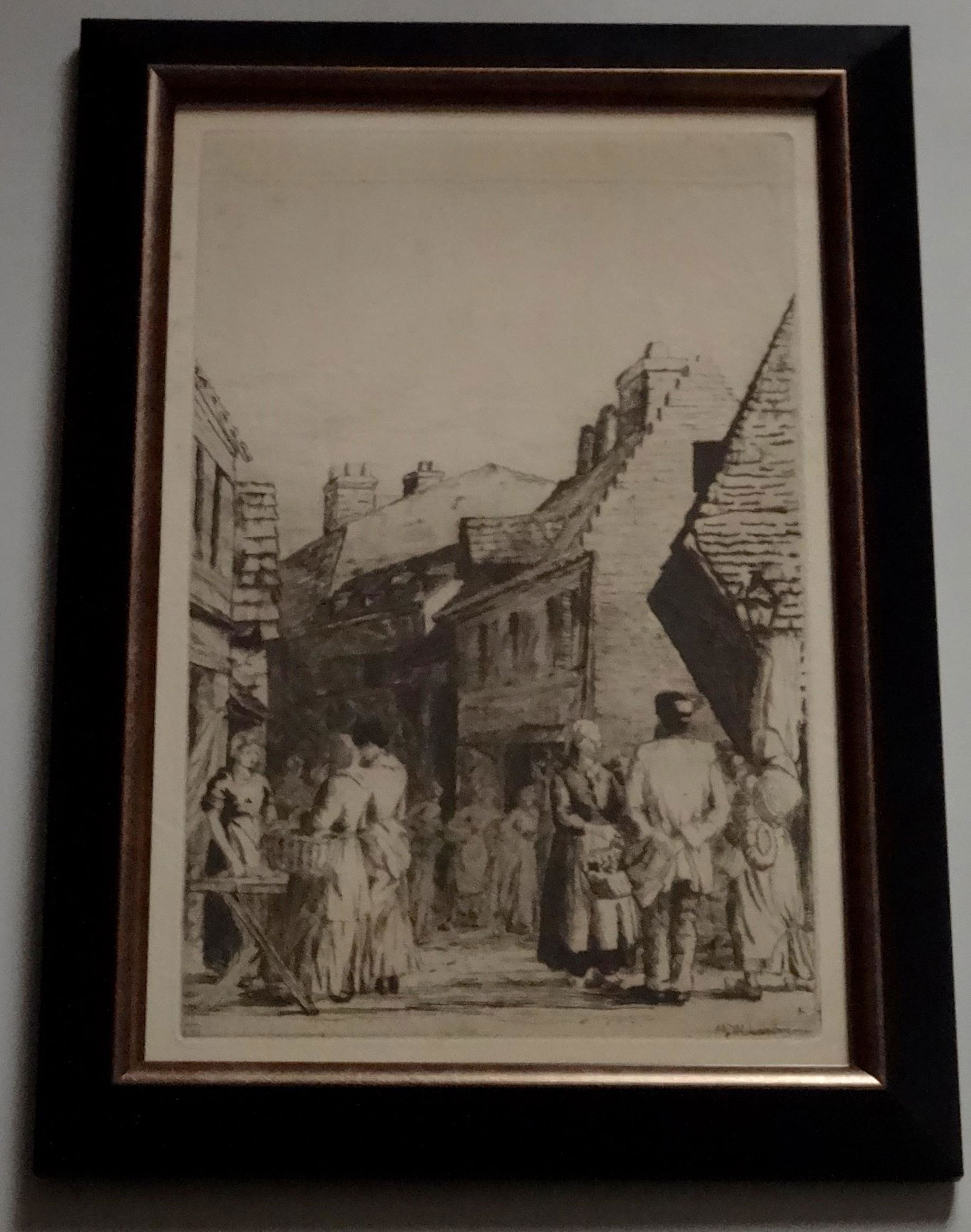 Antique Country Market Scene Genre Etching Signed (1 of 7)