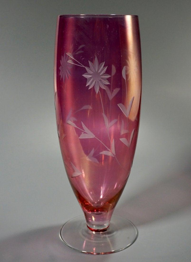 Vintage Cut Glass Cranberry Flashed Flower Vase (1 of 4)