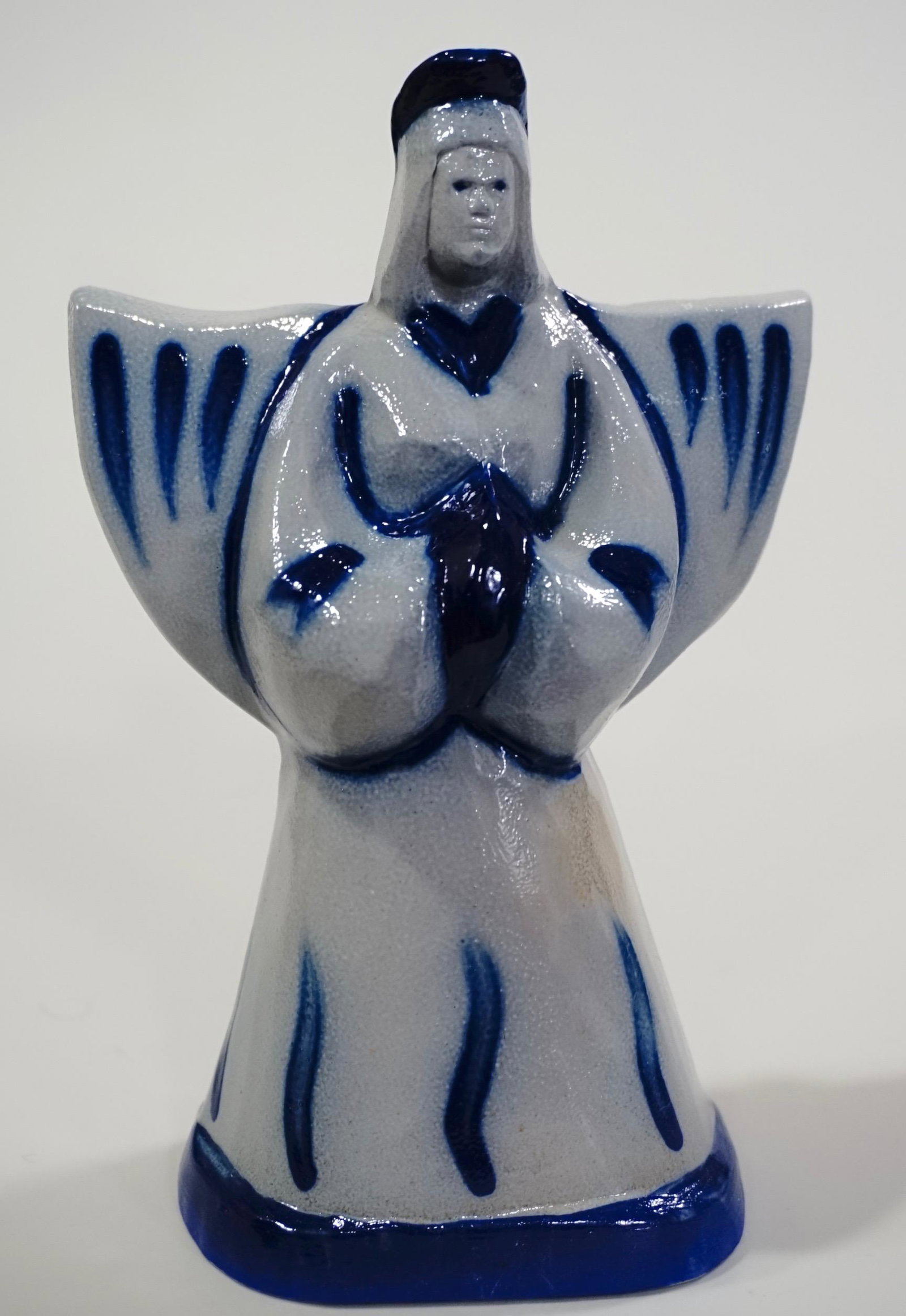 Studio Pottery Angel Figurine Flow Blue Salt Glazed (1 of 6)