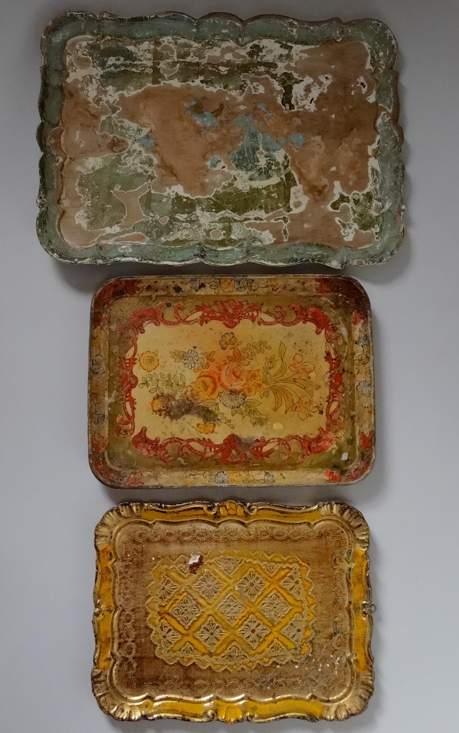 Vintage Florentine Tray Shabby Hand painted Flowers Ita (1 of 9)