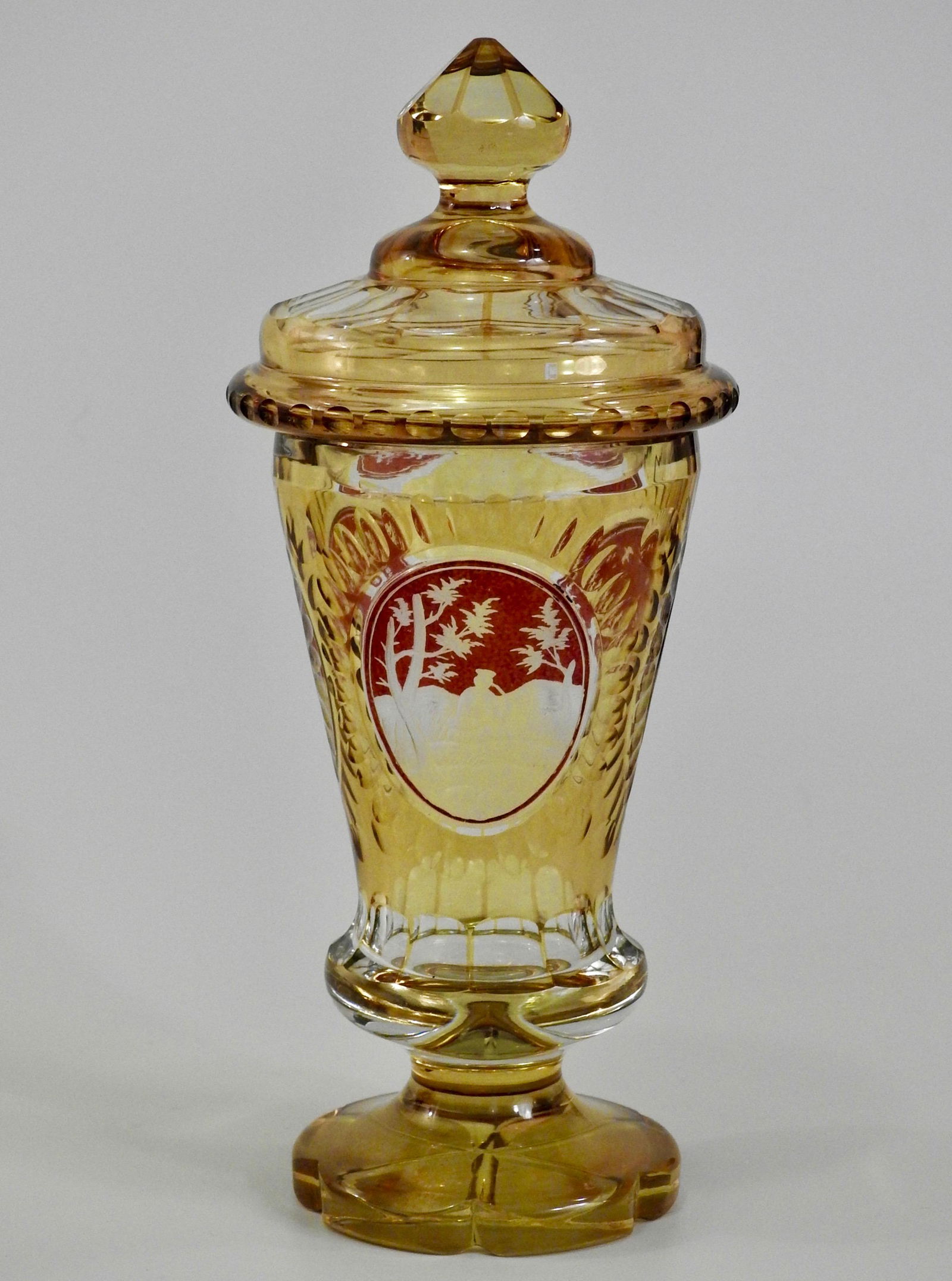 Bohemian Amber Pokal Cut to Clear Ruby Flashed Glass (1 of 7)