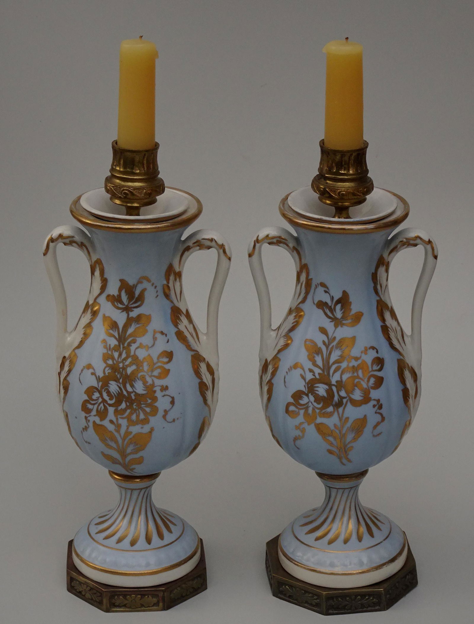 Pair Blue Gold Porcelain Cassolette Candleholders (1 of 8)