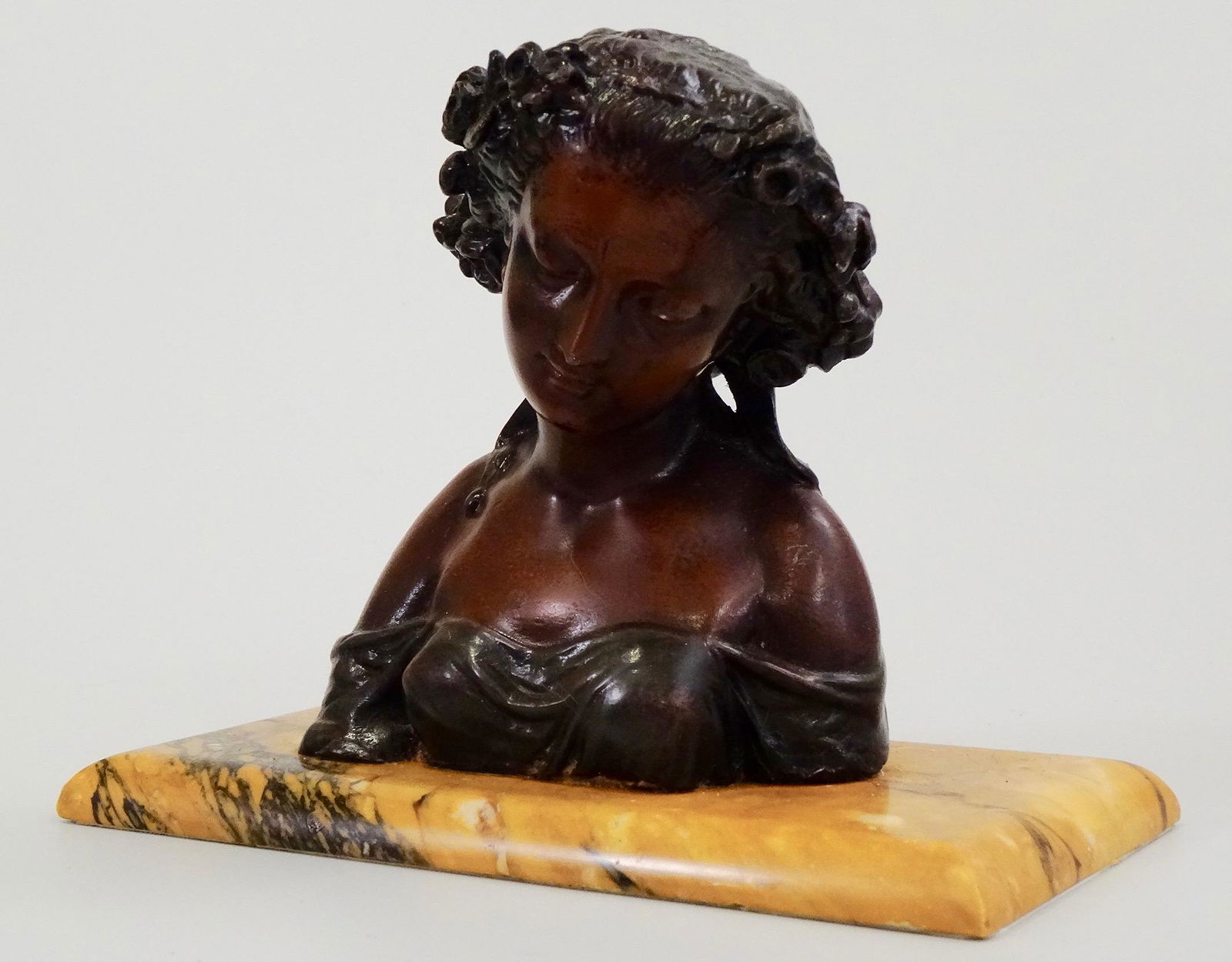Victorian Lady Spelter Bust Paperweight Siena Marble (1 of 10)