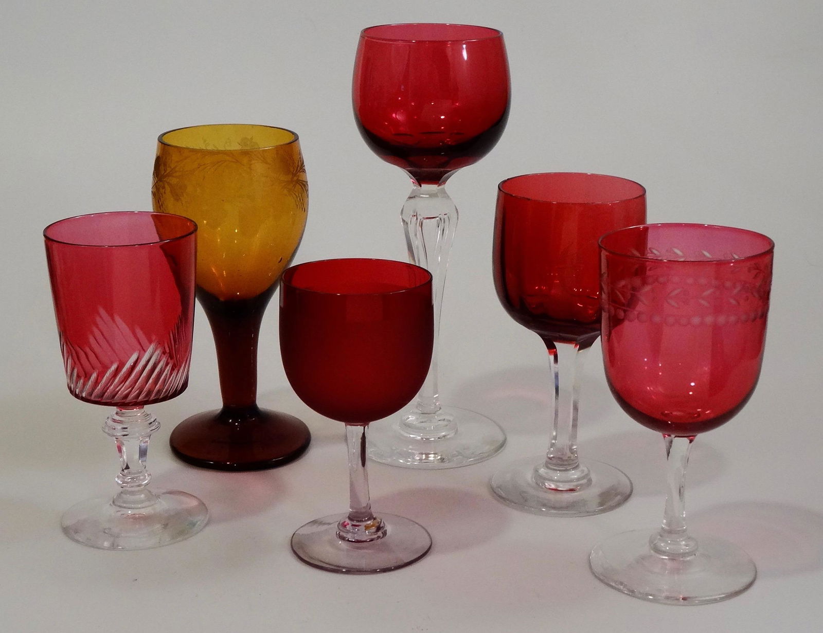 Vintage Collection Cranberry Amber Etched Glass Cut (1 of 9)