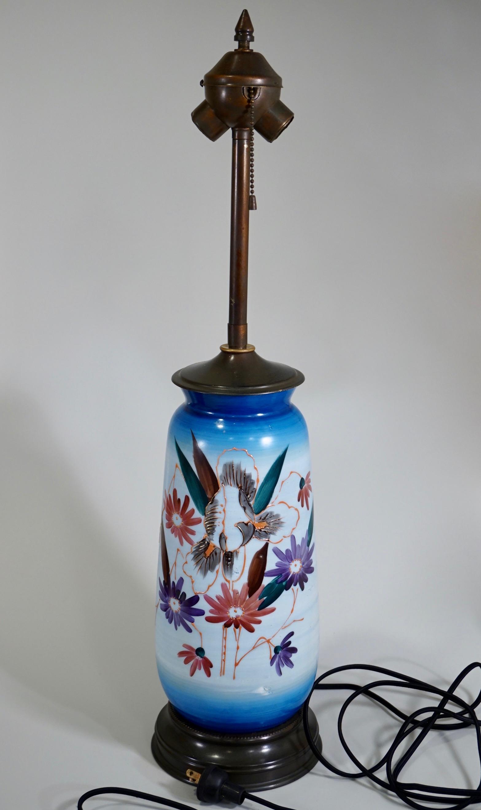 Bristol Glass Victorian Vase Lamp Refurbished and: Bristol Glass Victorian Vase Lamp Refurbished and Rewired 26 1/4 inches tall; cord is about 9 feet and 3 inches long.
