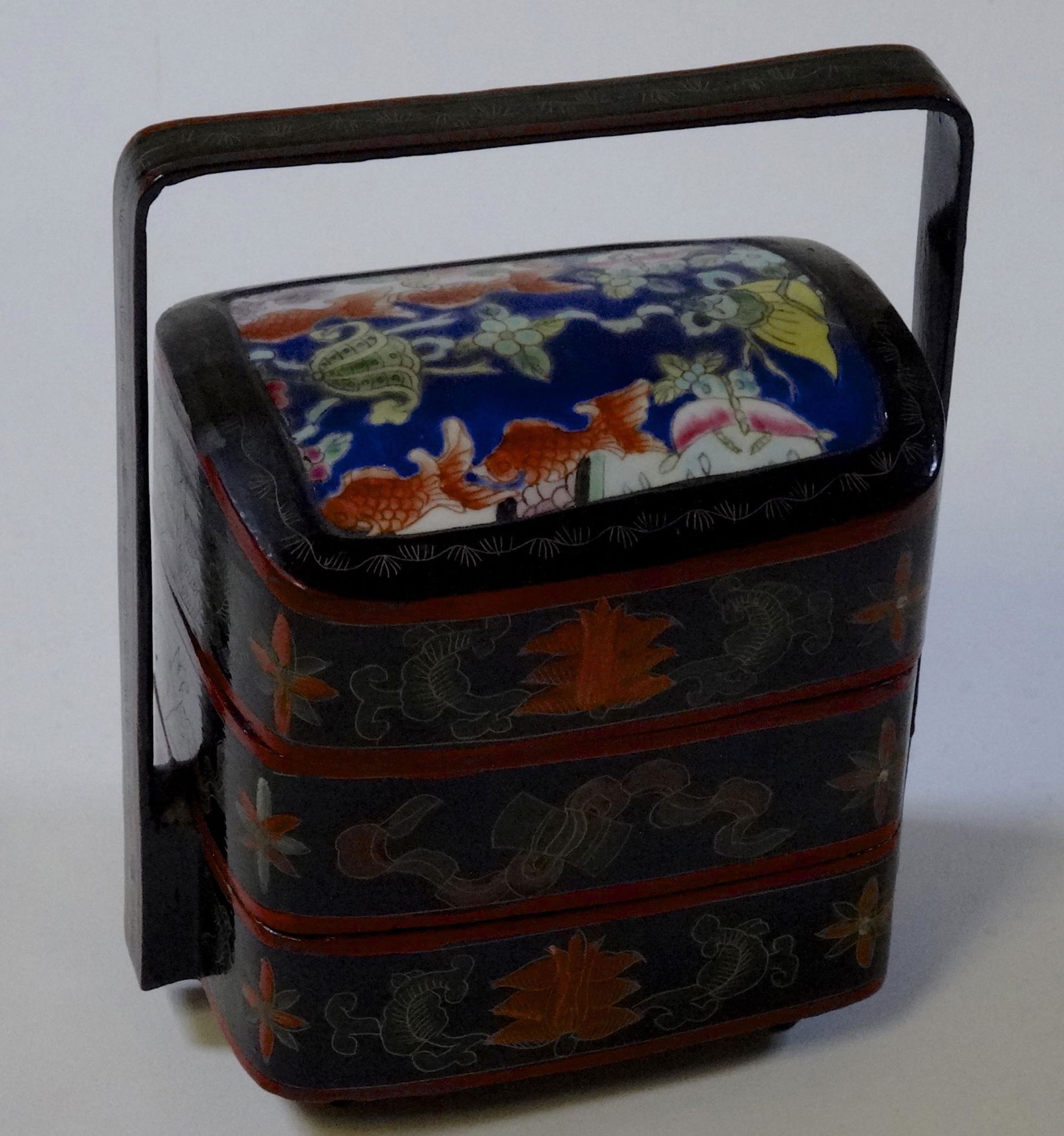 Chinese 3-Tier Box with Hand Painted Porcelain Cover (1 of 5)