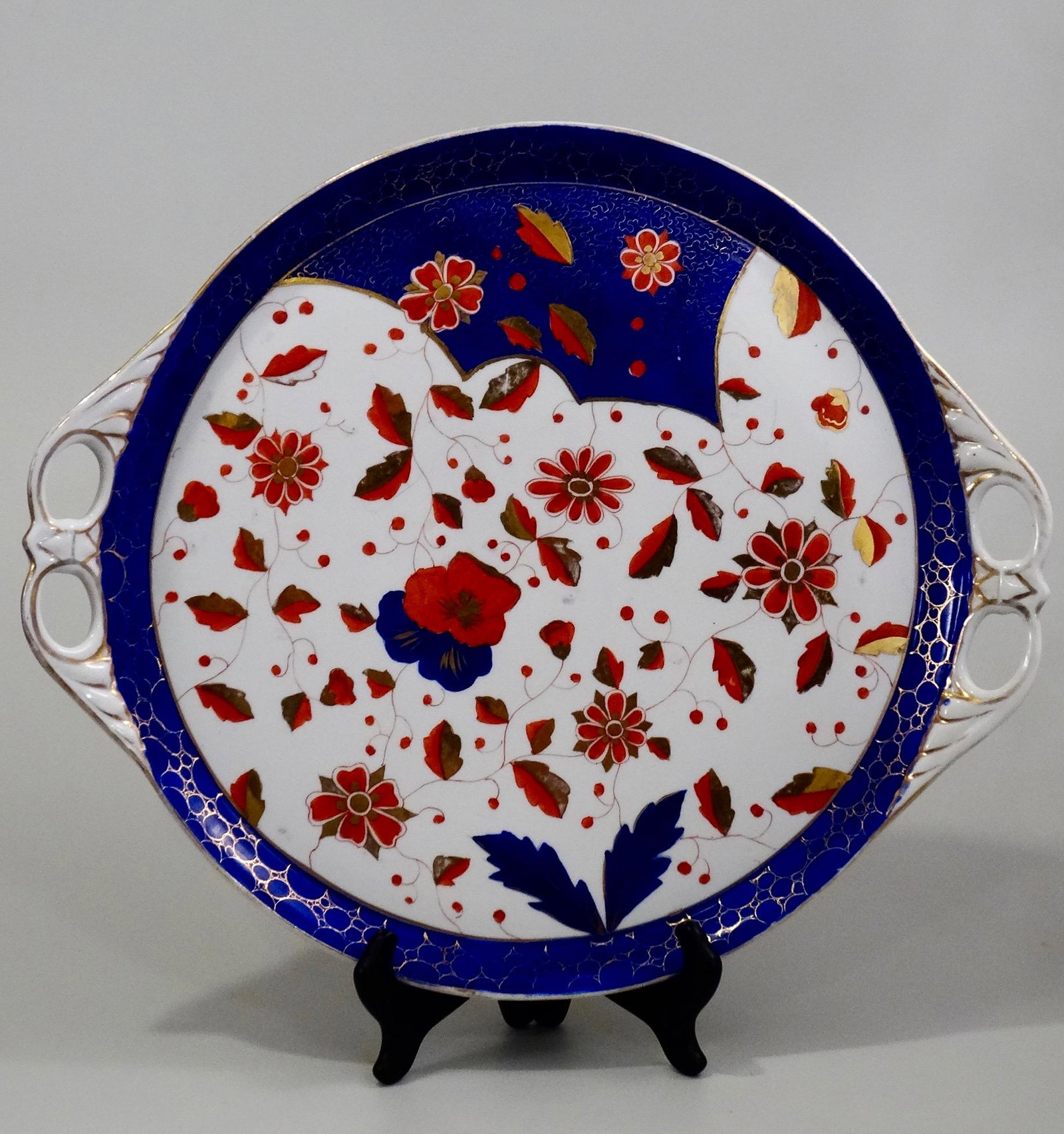 Large English Imari China Handled Tea Tray Hand Painted: Large English Imari China Handled Tea Tray Hand Painted Fine Antique Porcelain 16 x 13 7/8 inches.