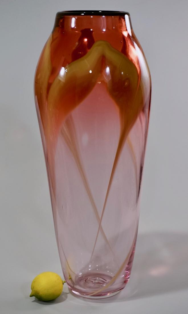 Large Vintage Pink Pontil Blown Art Glass Vase Signed (1 of 8)