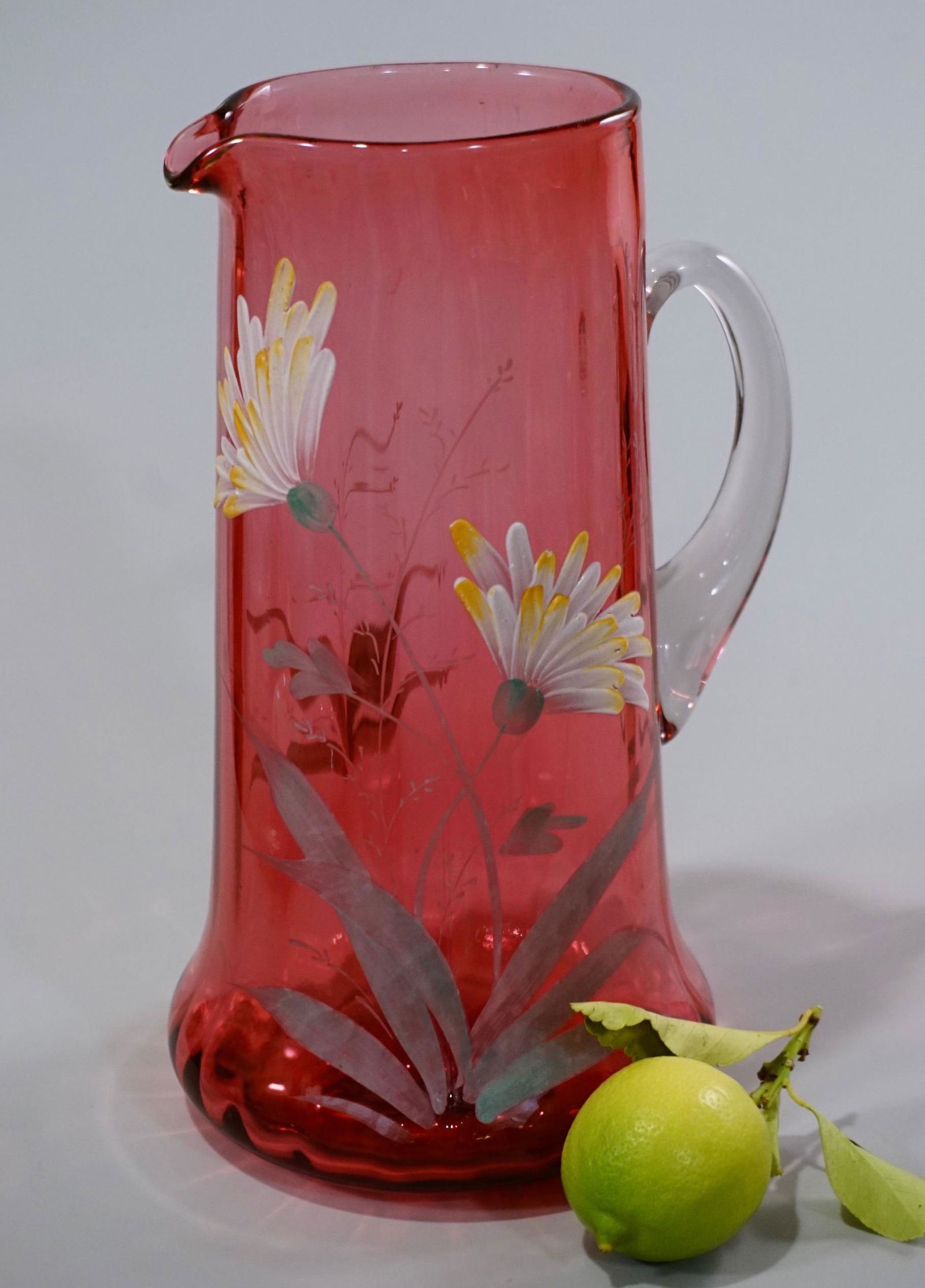 Antique Cranberry Glass Enamel Painted Pitcher (1 of 12)