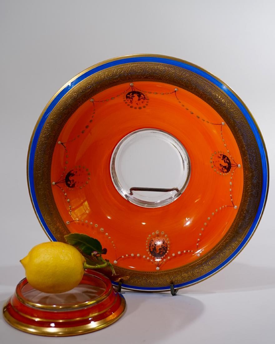 Deco Orange Art Glass Gold Encrusted Bowl On Fitted (1 of 5)