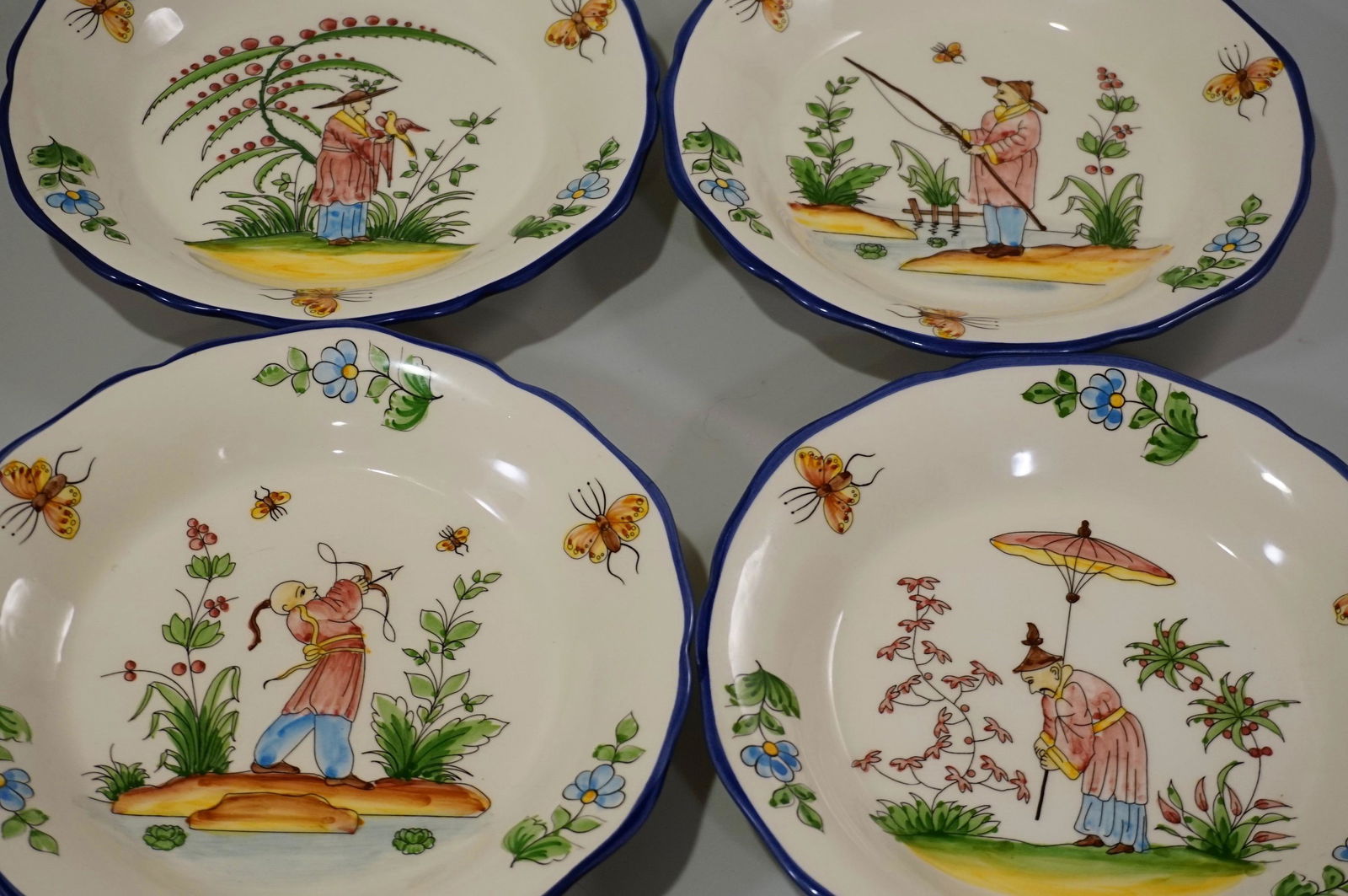 Chinoiserie Hand Painted Plate Wall Plaque Set of 4 (1 of 11)