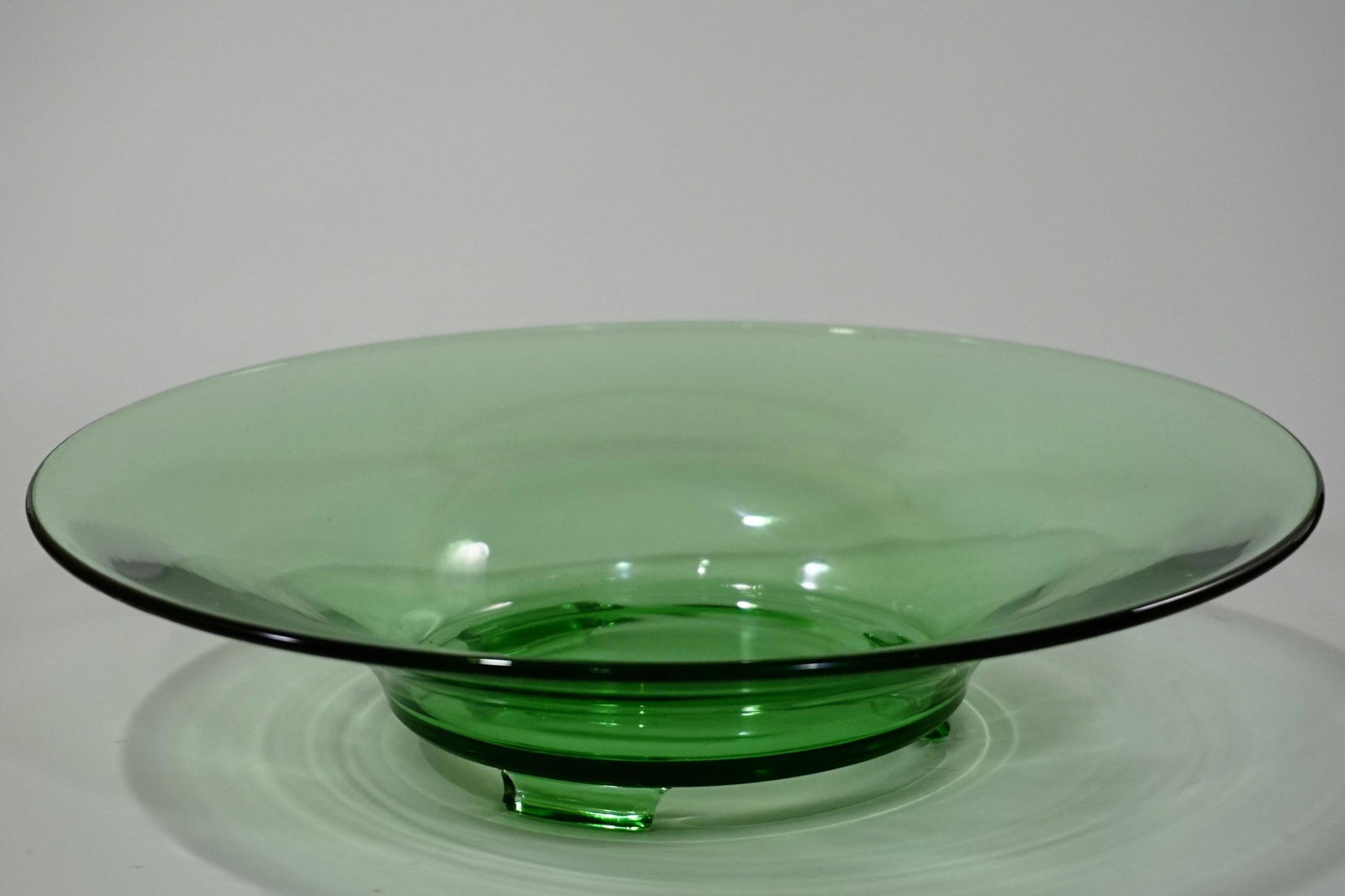 Vintage Green Depression Glass Footed Bowl: Vintage Green Depression Glass Footed Bowl Approximately 12 1/16 inches in diameter.
