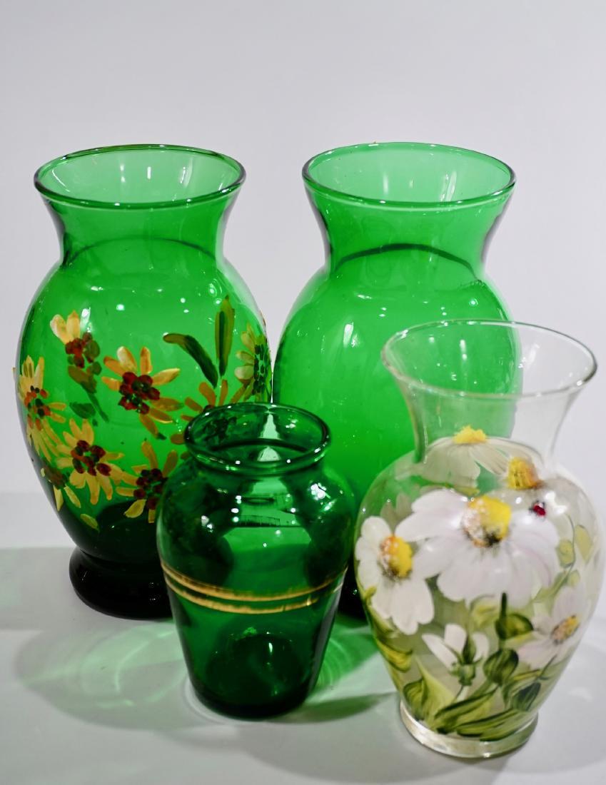 Vintage Glass Vases Green Lady Bug Some Painted Lot of: Vintage Glass Vases Green Lady Bug Some Painted Lot of 4 Approximately 6 1/4; 6 1/8; 5 and 3 9/16 inches tall.