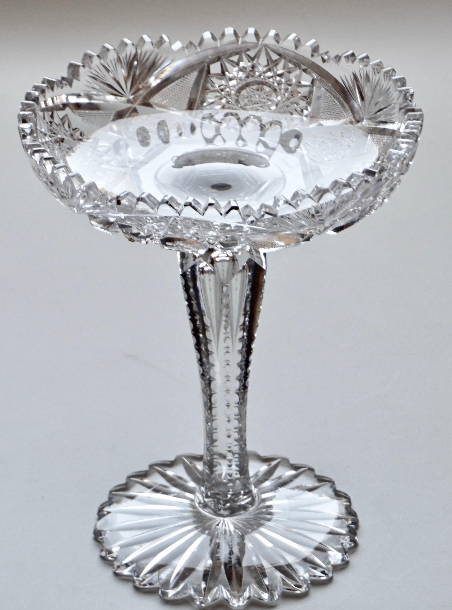 ABP Crystal Compote American Brilliant Period Tear Drop: ABP Crystal Compote American Brilliant Period Tear Drop Cut Glass Scalloped Foot Approximately 7 1/2 inches tall x 6 1/8 inches in diameter.