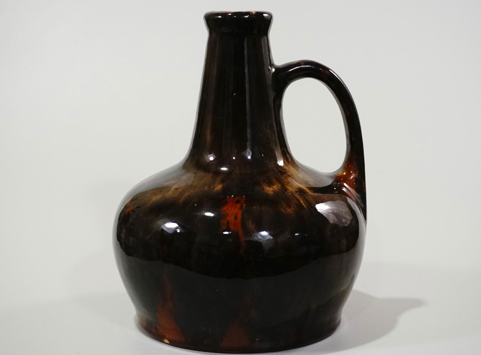 Onion Form Brown Glazed Pottery Jug Wide Neck Bottle (1 of 6)
