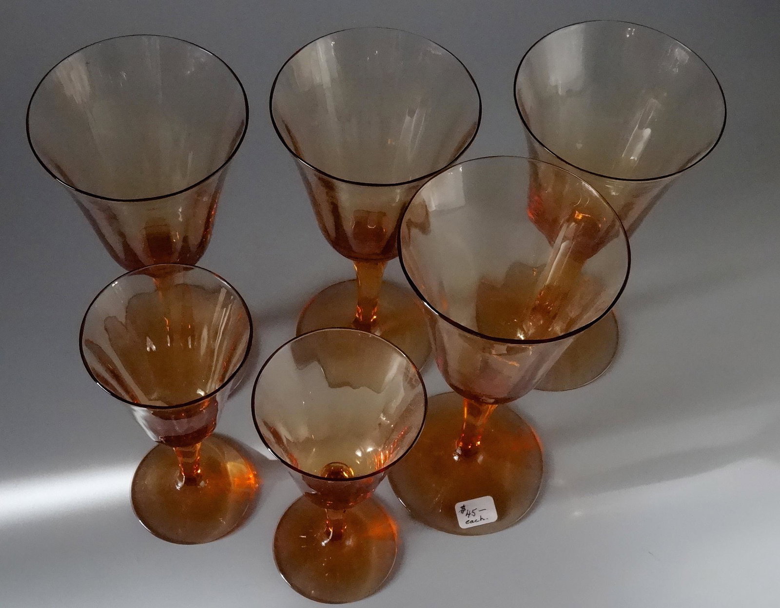 Vintage Amber Elegant Stemmed Water Goblet Wine Glasses: Vintage Amber Elegant Stemmed Water Goblet Wine Glasses From 5 5/8 to 7 inches tall