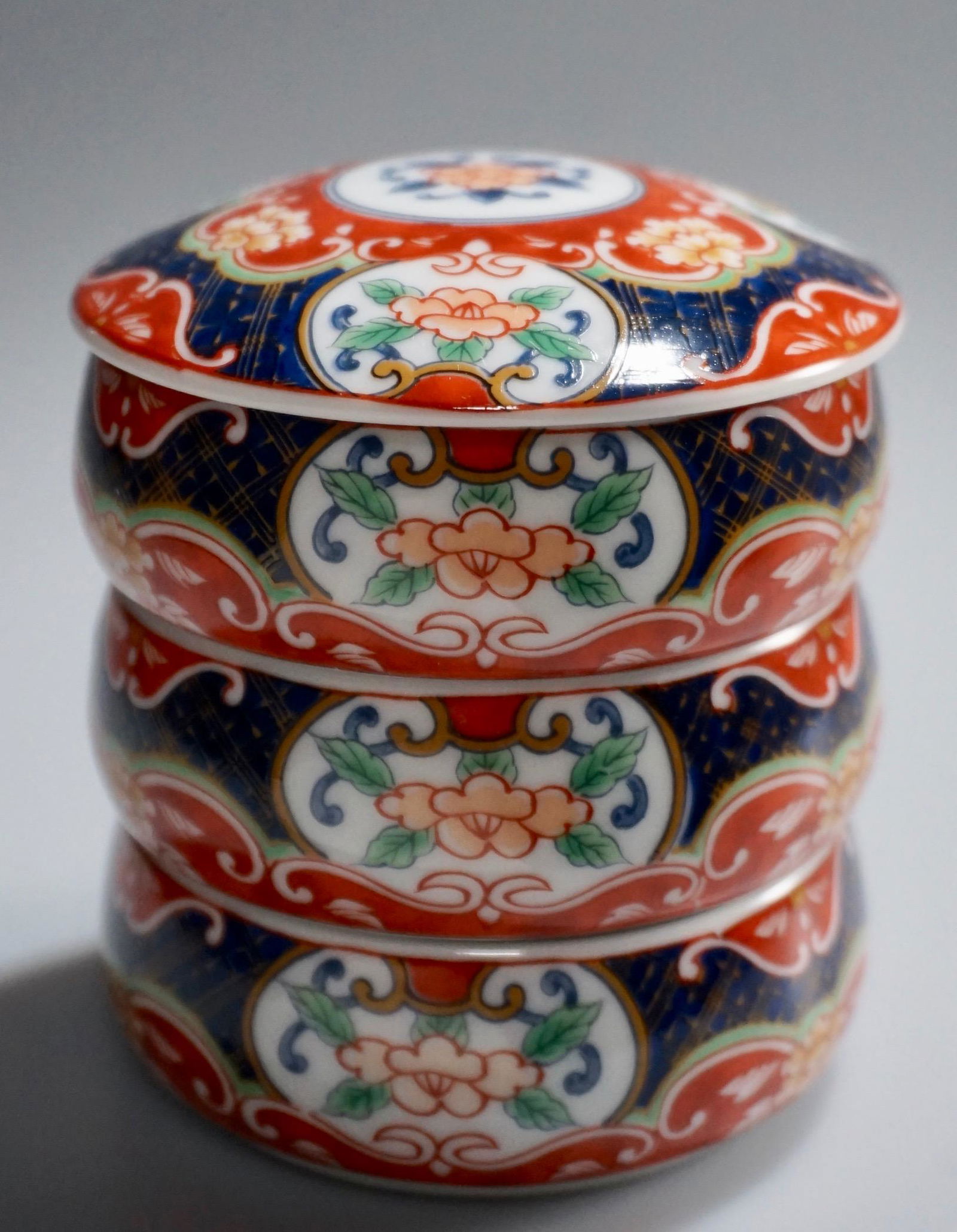 Japanese Imari Porcelain 3-Tier Bento Stacking Trinket (1 of 4)