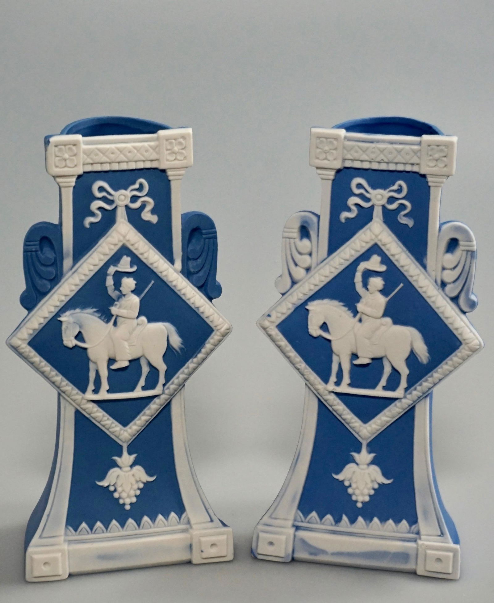 Schafer & Vater Blue Jasperware Cowboy Horse Porcelain (1 of 7)