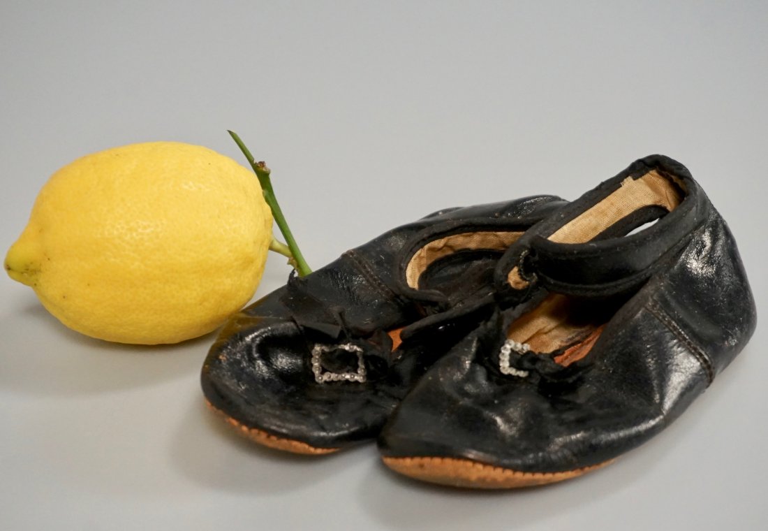 Antique Victorian Child Shoes Pewter Buckle Black Ankle (1 of 5)