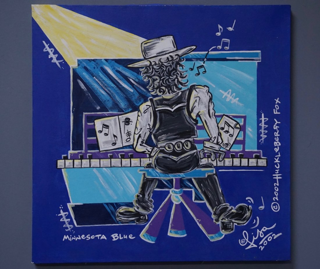Lisa Dylan Huckleberry Fox Rolling Stone Painting: Lisa Dylan Huckleberry Fox Rolling Stone for Bobby Minnesota Blue Modern Outsider Musician Painting on Stretched Canvas Approximately 24 x 24 inches.