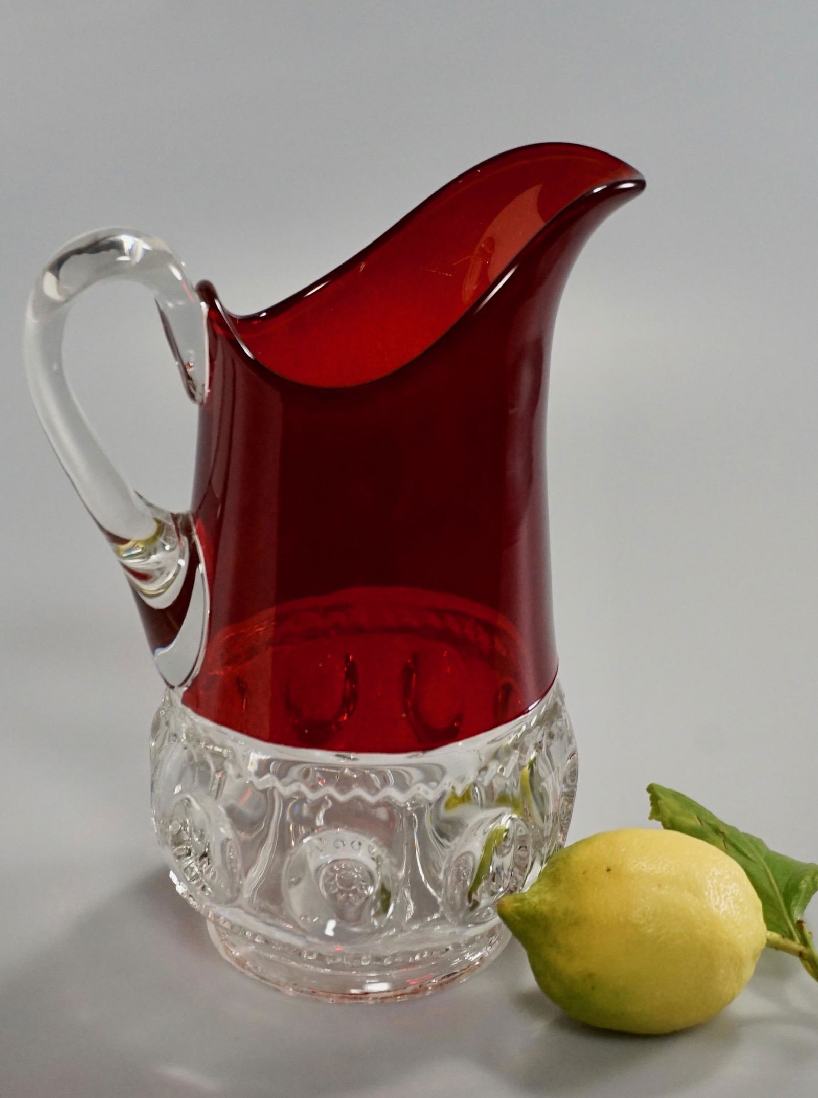Antique Ruby Glass Pitcher On Clear Base (1 of 7)
