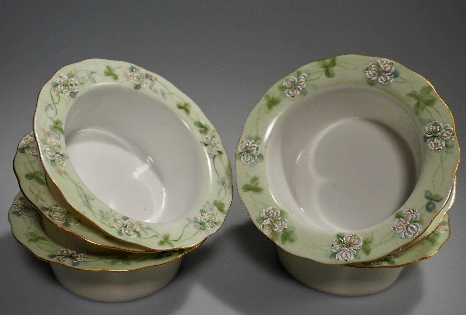Antique D&Co Limoges Porcelain Ramekins Custard Bowl: Antique D&Co Limoges Porcelain Ramekins Custard Bowl Lot of 6 Japanized Hand Painted China Delinieres and Co. France c1900 Approximately 1 1/4 x 4 inches in diameter.