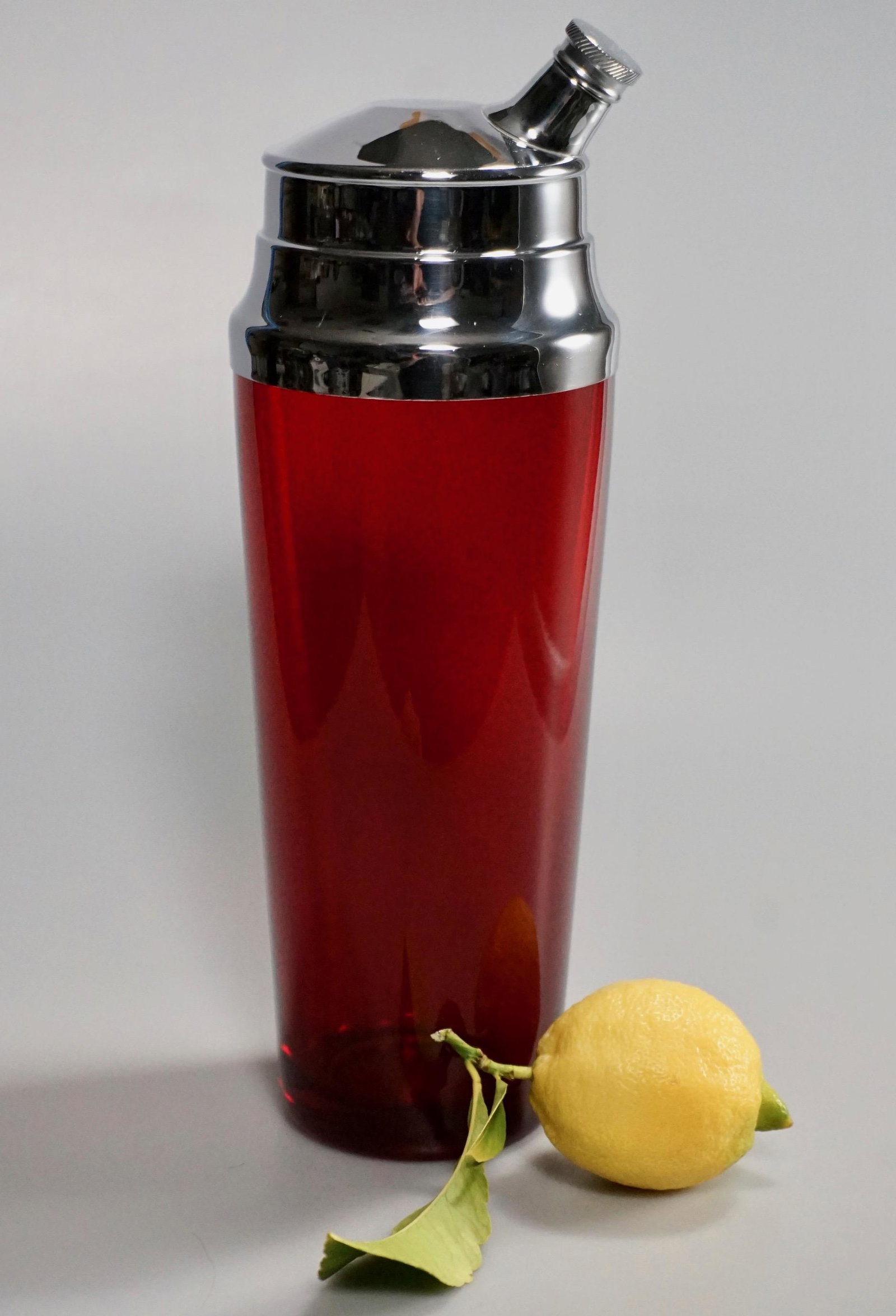 Art Deco Chrome Ruby Glass Cocktail Martini Shaker (1 of 9)