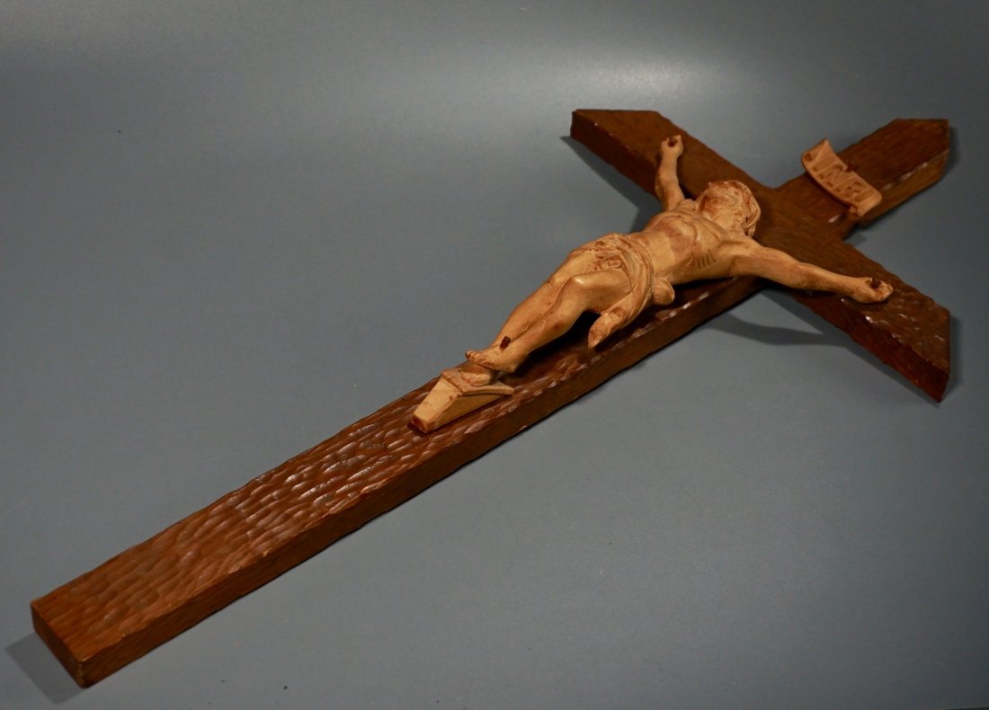 Antique Carved Wood Cross Crucifix Corpus Christi (1 of 5)
