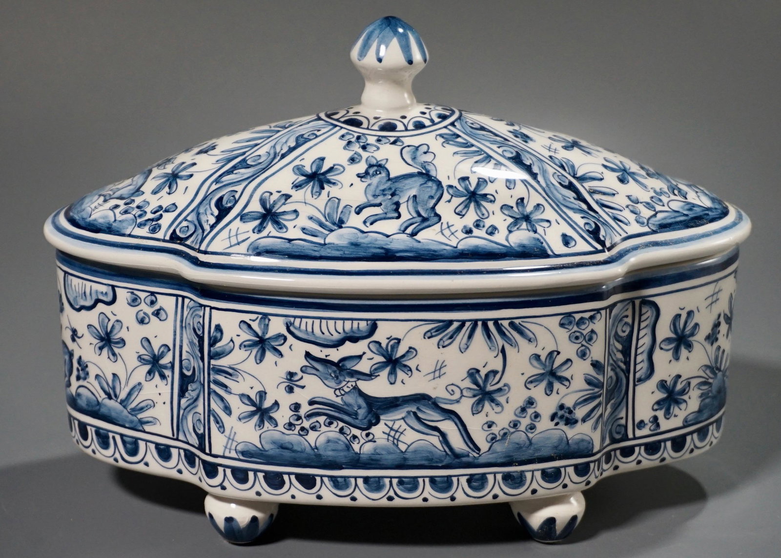 Coimbra Ceramics Footed Trinket Box Hand Painted Blue (1 of 6)