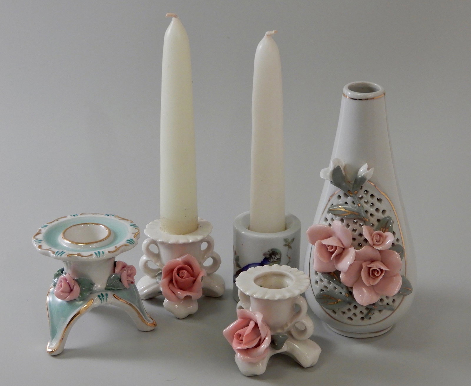 Group of Porcelain Flower Candleholders Vase including (1 of 7)