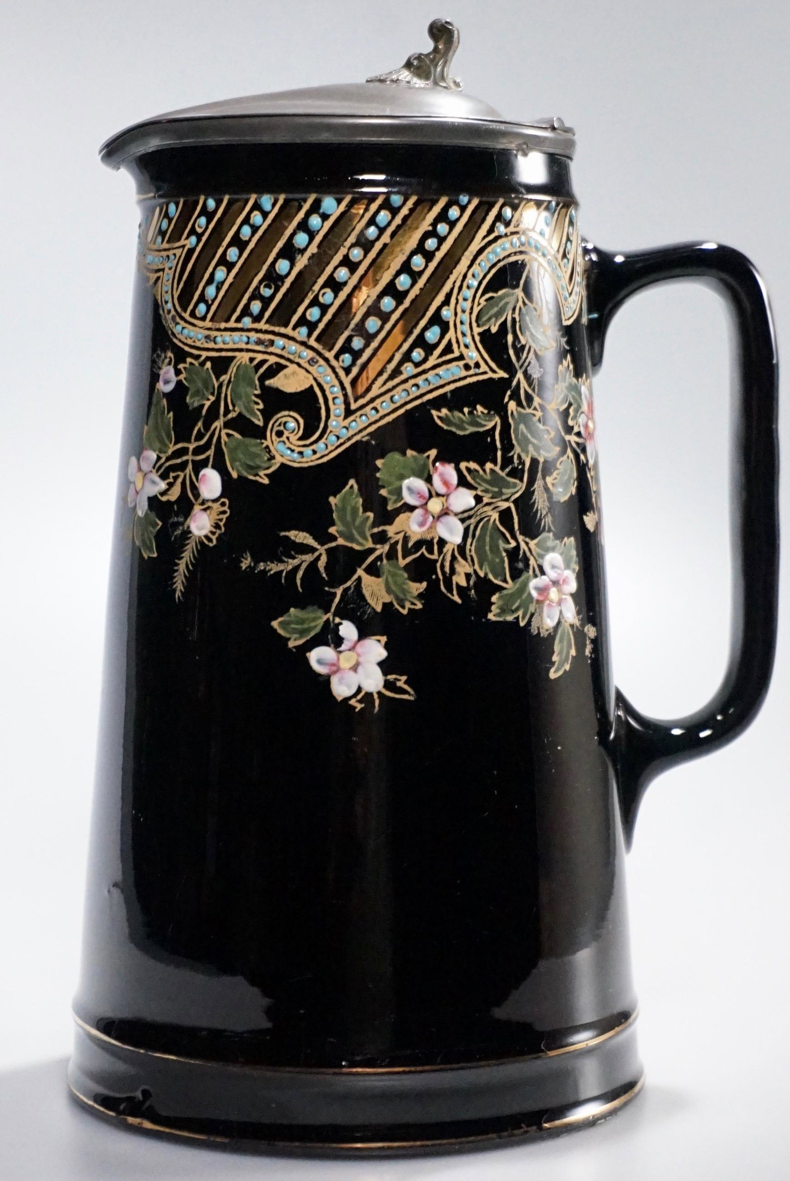 Antique Empress Pottery Turquoise Jeweled Pitcher with (1 of 6)